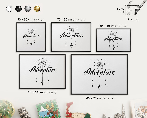 Metal wall board for magnets in a black frame Adventure Theme