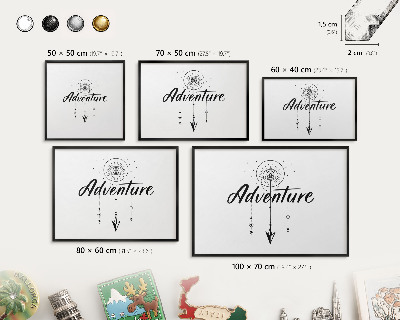 Metal wall board for magnets in a black frame Adventure Theme