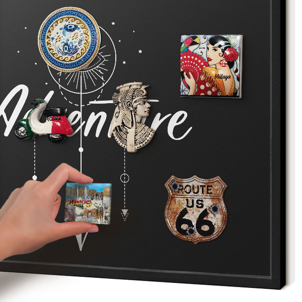 Vacation magnet board with a black frame Adventure awaits