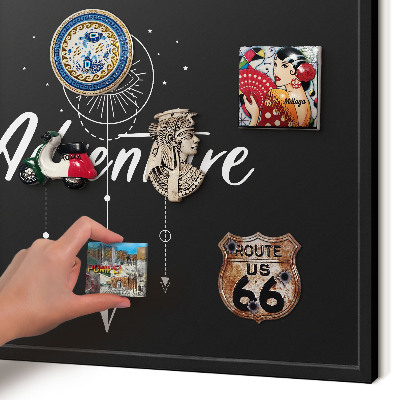 Vacation magnet board with a black frame Adventure awaits