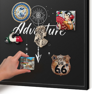 Vacation magnet board with a black frame Adventure awaits