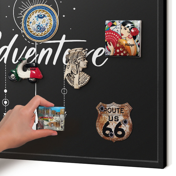 Vacation magnet board with a black frame Adventure awaits
