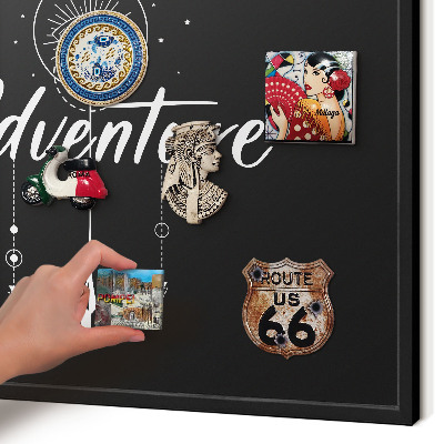 Vacation magnet board with a black frame Adventure awaits
