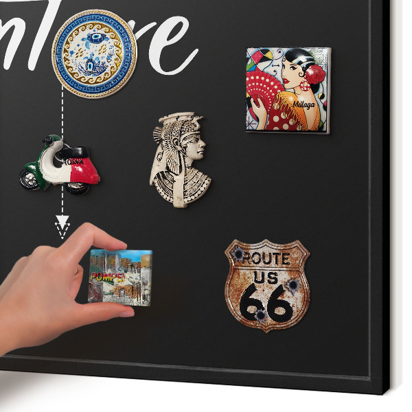 Vacation magnet board with a black frame Adventure awaits