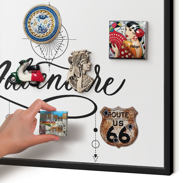 Metal wall board for magnets in a black frame Typographic Adventure