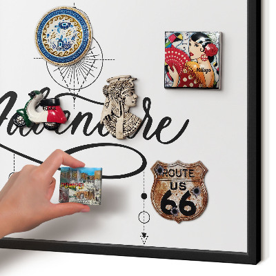 Metal wall board for magnets in a black frame Typographic Adventure