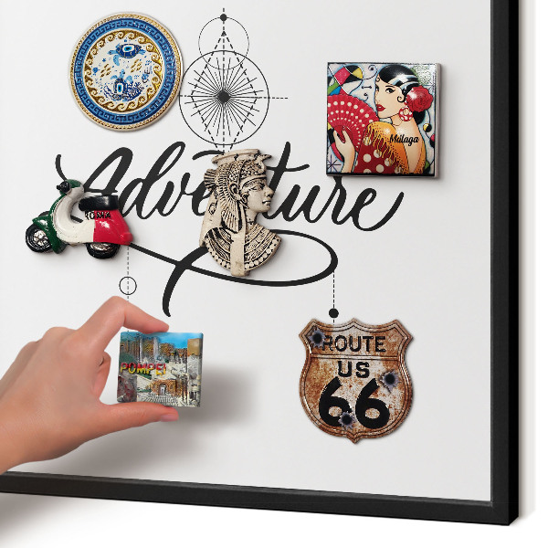 Metal wall board for magnets in a black frame Typographic Adventure