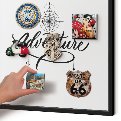 Metal wall board for magnets in a black frame Typographic Adventure
