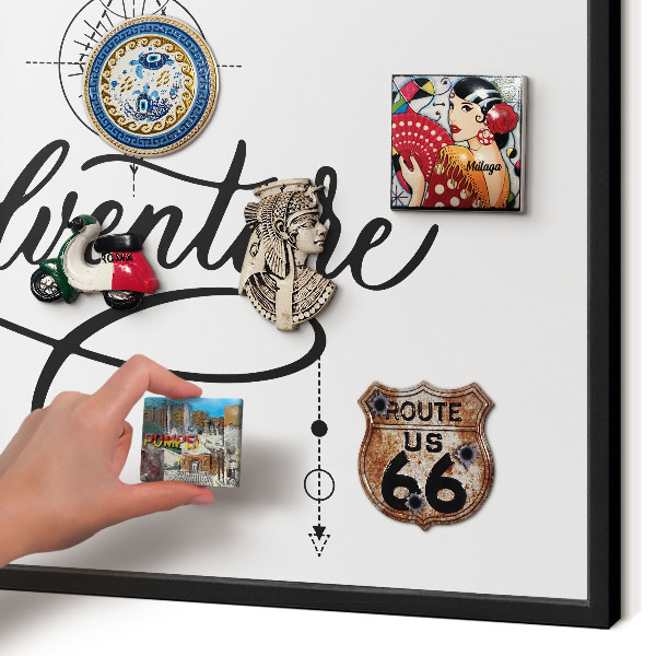 Metal wall board for magnets in a black frame Typographic Adventure