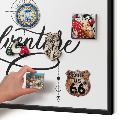 Metal wall board for magnets in a black frame Typographic Adventure