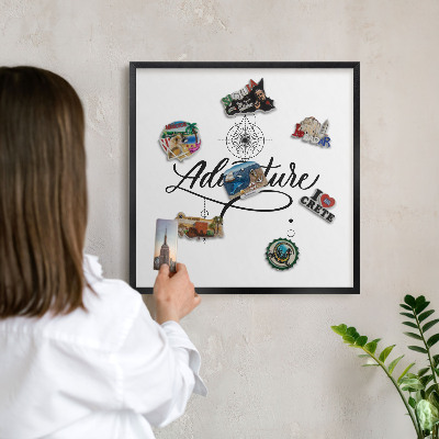 Metal wall board for magnets in a black frame Typographic Adventure
