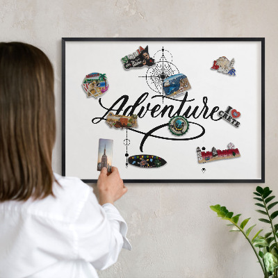Metal wall board for magnets in a black frame Typographic Adventure