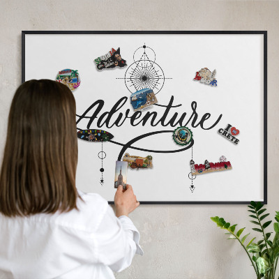 Metal wall board for magnets in a black frame Typographic Adventure