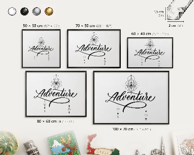 Metal wall board for magnets in a black frame Typographic Adventure