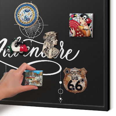 Vacation magnet board with a black frame Travel inspiration
