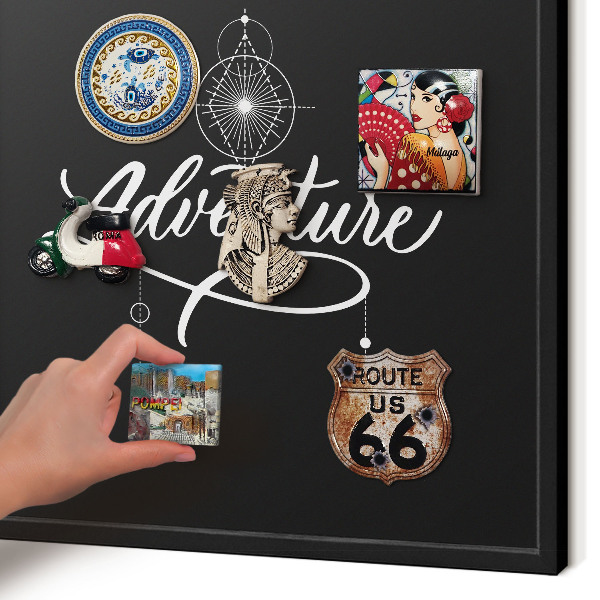 Vacation magnet board with a black frame Travel inspiration