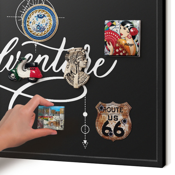 Vacation magnet board with a black frame Travel inspiration