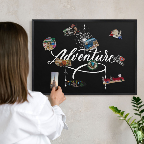 Vacation magnet board with a black frame Travel inspiration