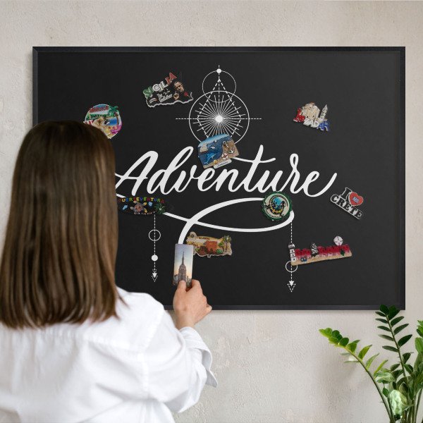 Vacation magnet board with a black frame Travel inspiration