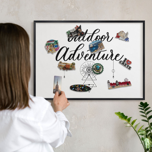 Metal wall board for magnets in a black frame Outdoor Adventure