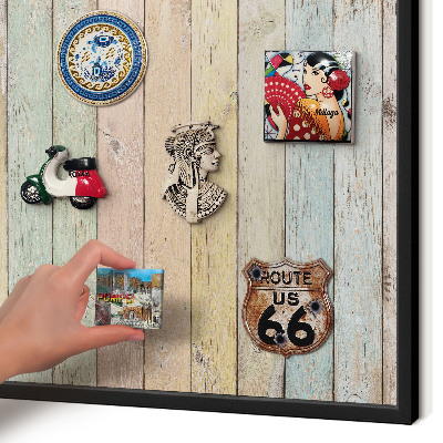 Metal wall board for magnets in a black frame Rustic boards
