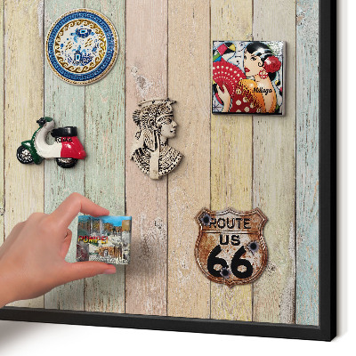 Metal wall board for magnets in a black frame Rustic boards