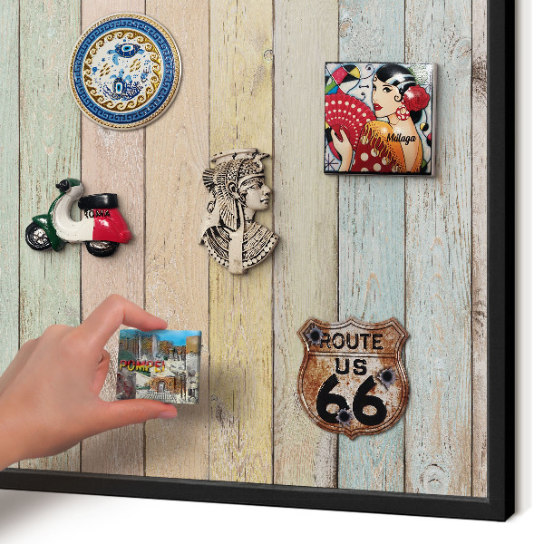 Metal wall board for magnets in a black frame Rustic boards