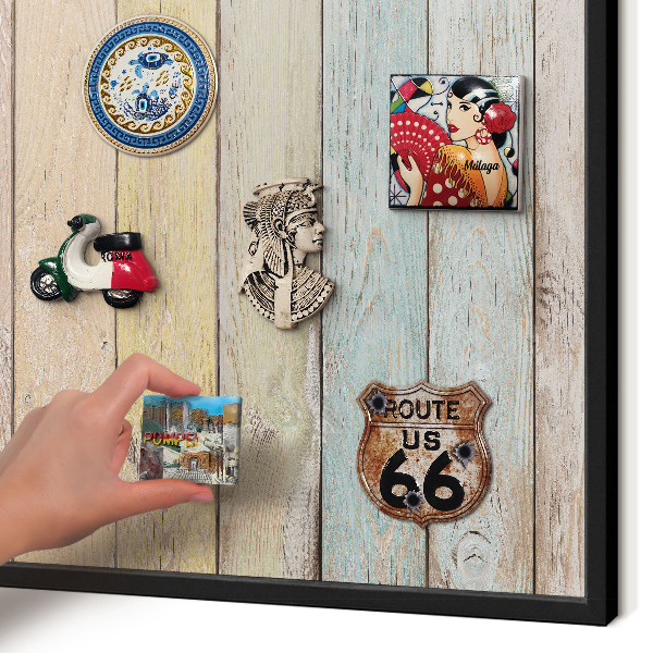 Metal wall board for magnets in a black frame Rustic boards