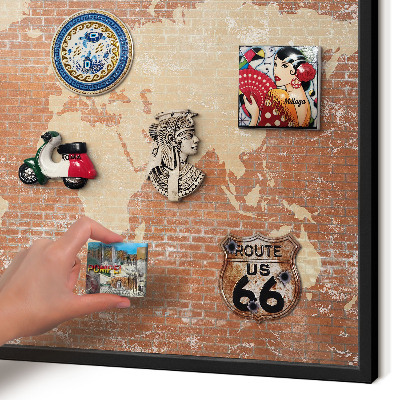 Vacation magnet board with a black frame Brick map