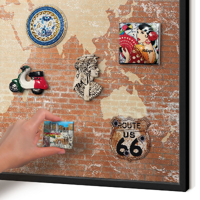 Vacation magnet board with a black frame Brick map