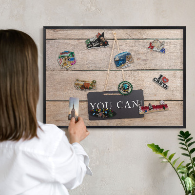 Metal wall board for magnets in a black frame Motivation every day