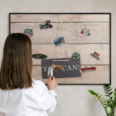 Metal wall board for magnets in a black frame Motivation every day