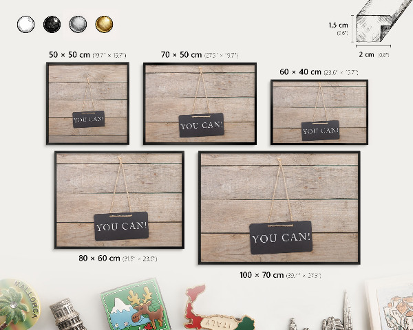Metal wall board for magnets in a black frame Motivation every day
