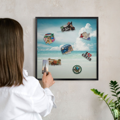 Vacation magnet board with a black frame Maritime harmony