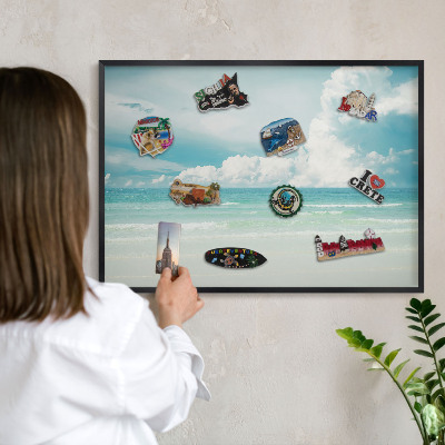 Vacation magnet board with a black frame Maritime harmony