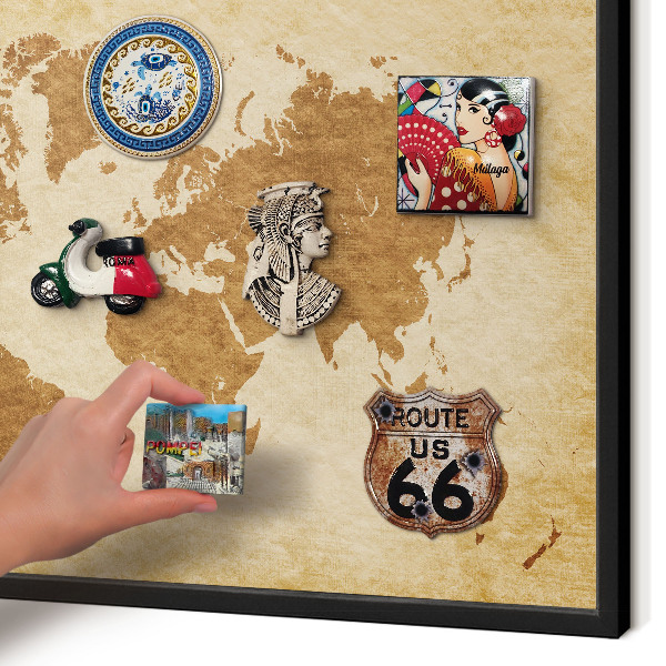 Vacation magnet board with a black frame Vintage map