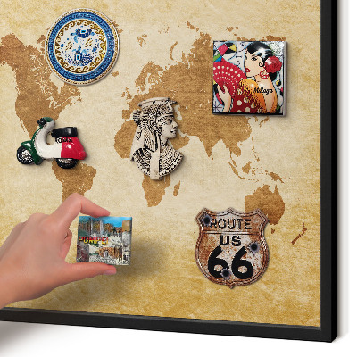 Vacation magnet board with a black frame Vintage map