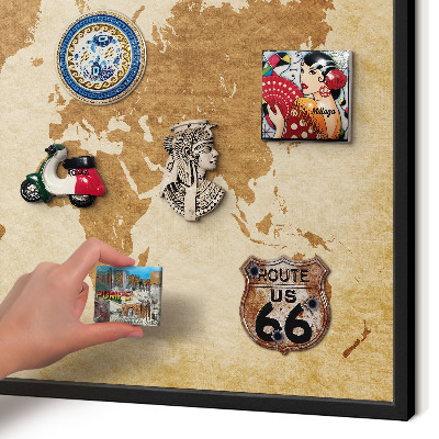 Vacation magnet board with a black frame Vintage map