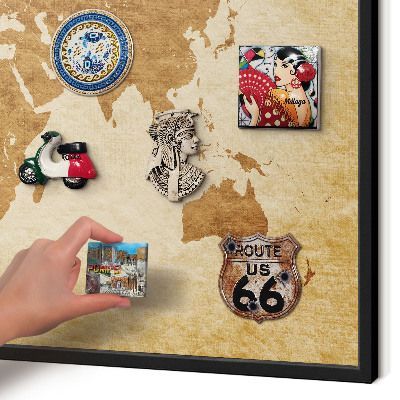 Vacation magnet board with a black frame Vintage map