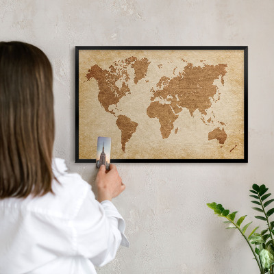 Vacation magnet board with a black frame Vintage map