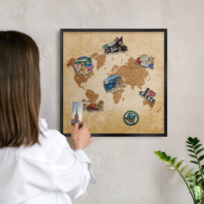 Vacation magnet board with a black frame Vintage map