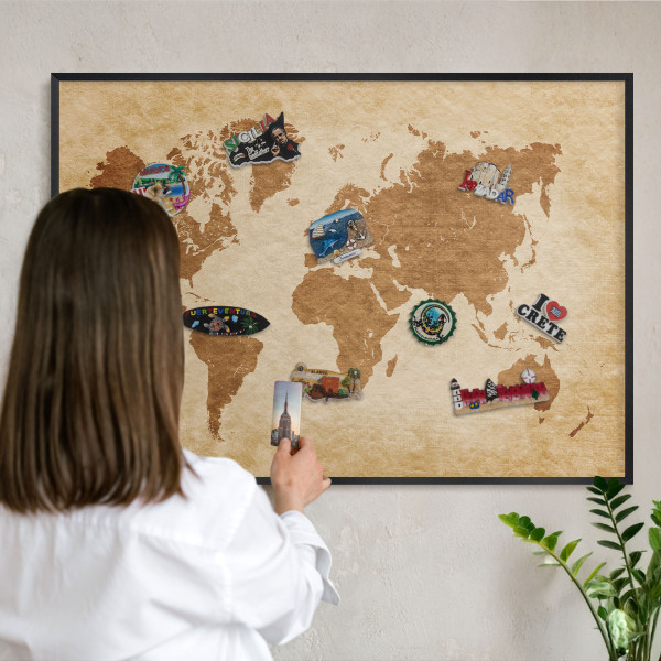 Vacation magnet board with a black frame Vintage map