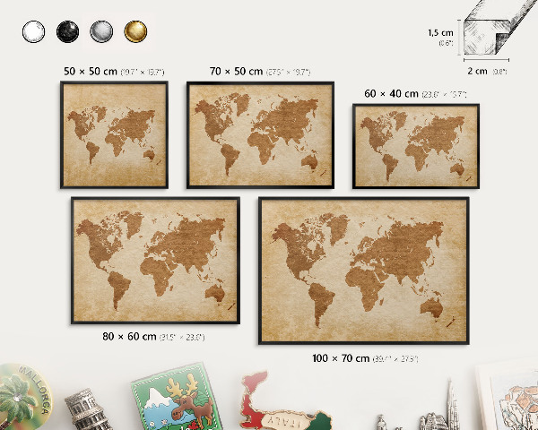 Vacation magnet board with a black frame Vintage map