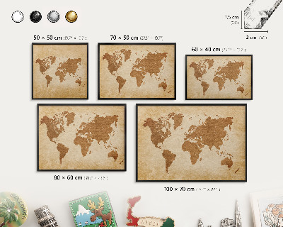 Vacation magnet board with a black frame Vintage map