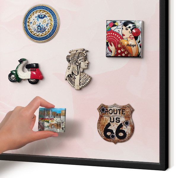 Vacation magnet board with a black frame Delicate pink