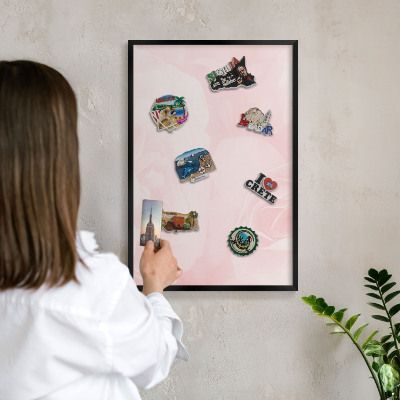 Vacation magnet board with a black frame Delicate pink