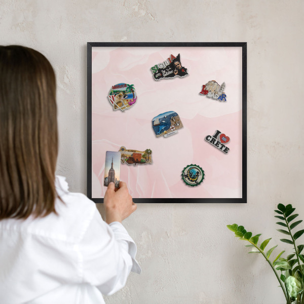 Vacation magnet board with a black frame Delicate pink