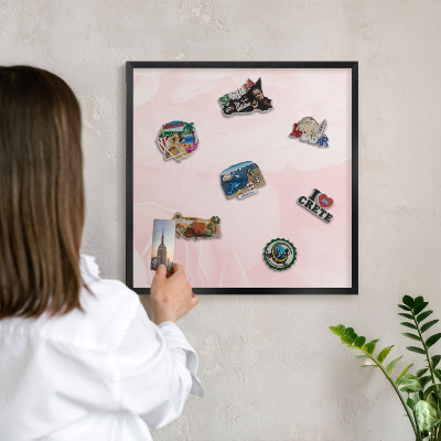 Vacation magnet board with a black frame Delicate pink