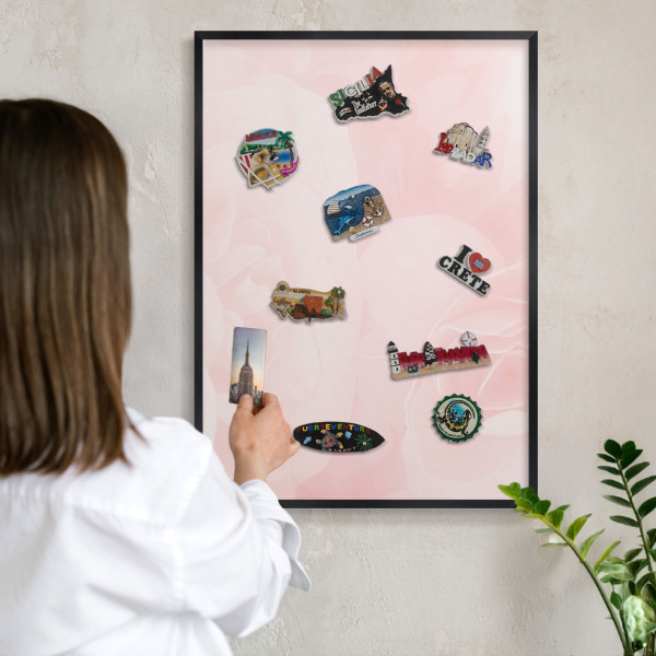 Vacation magnet board with a black frame Delicate pink