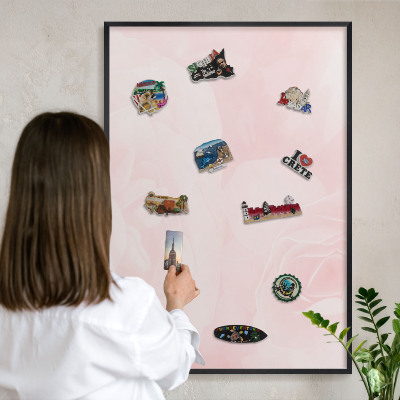 Vacation magnet board with a black frame Delicate pink